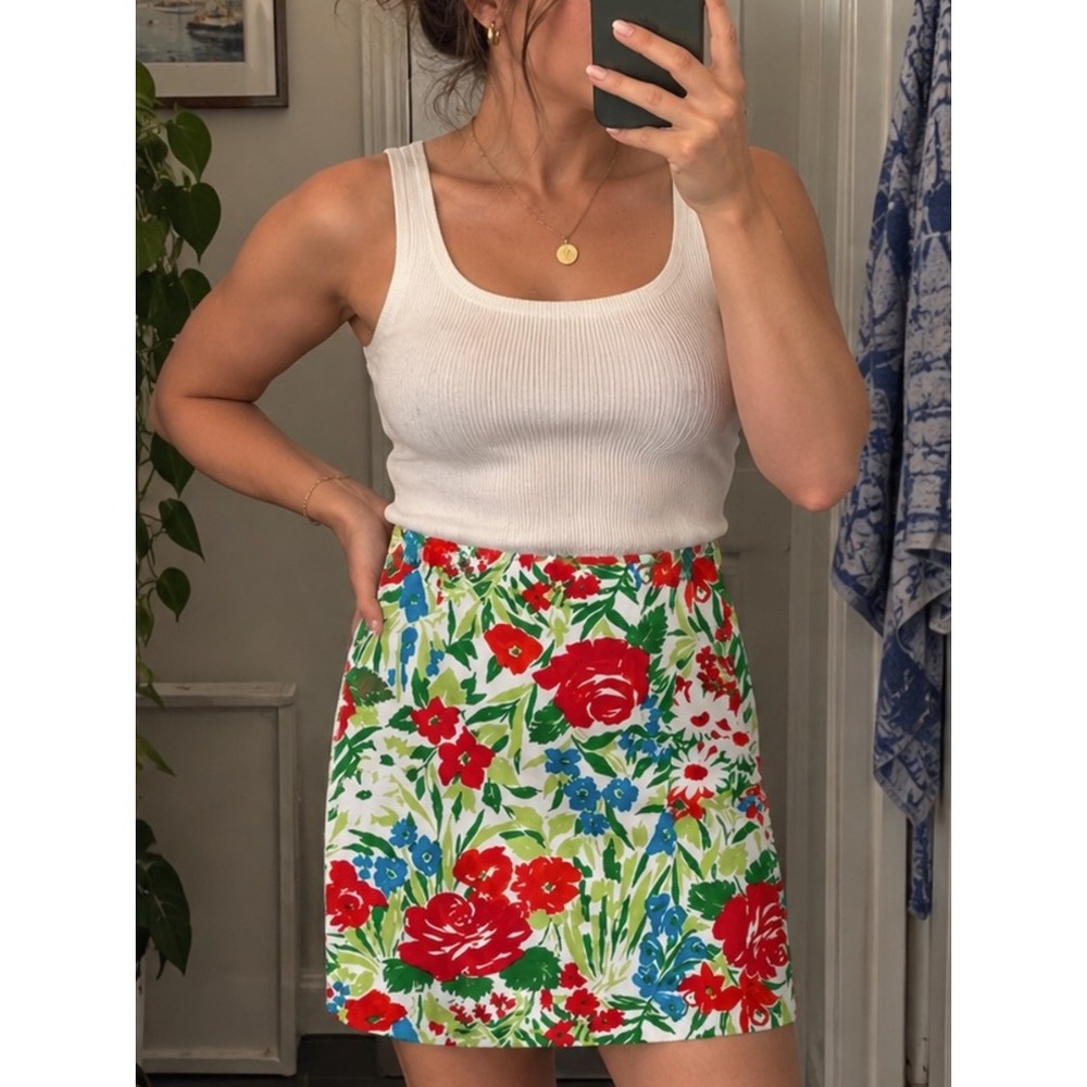 Lauren Ralph Lauren‎ Vintage Floral Mini Skirt Size 6 Cotton Stretch Preppy